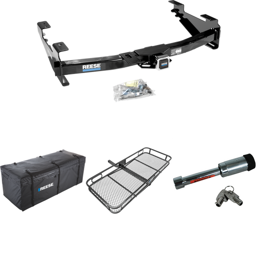 Fits 2003-2007 GMC Sierra 3500 Trailer Hitch Tow PKG w/ 60" x 24" Cargo Carrier + Cargo Bag + Hitch Lock (For (Classic) Models) By Reese Towpower