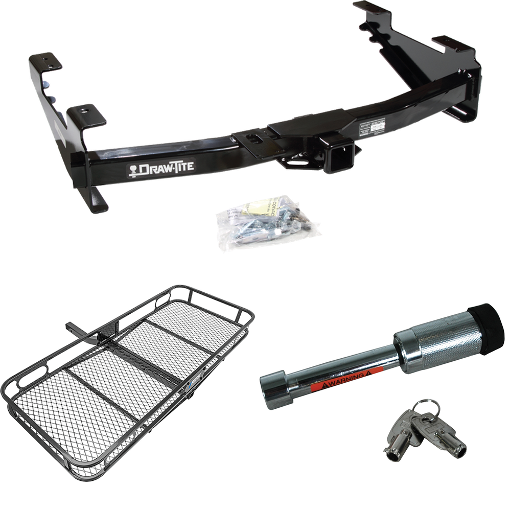 Fits 2001-2002 GMC Sierra 3500 Trailer Hitch Tow PKG w/ 60" x 24" Cargo Carrier + Hitch Lock By Draw-Tite