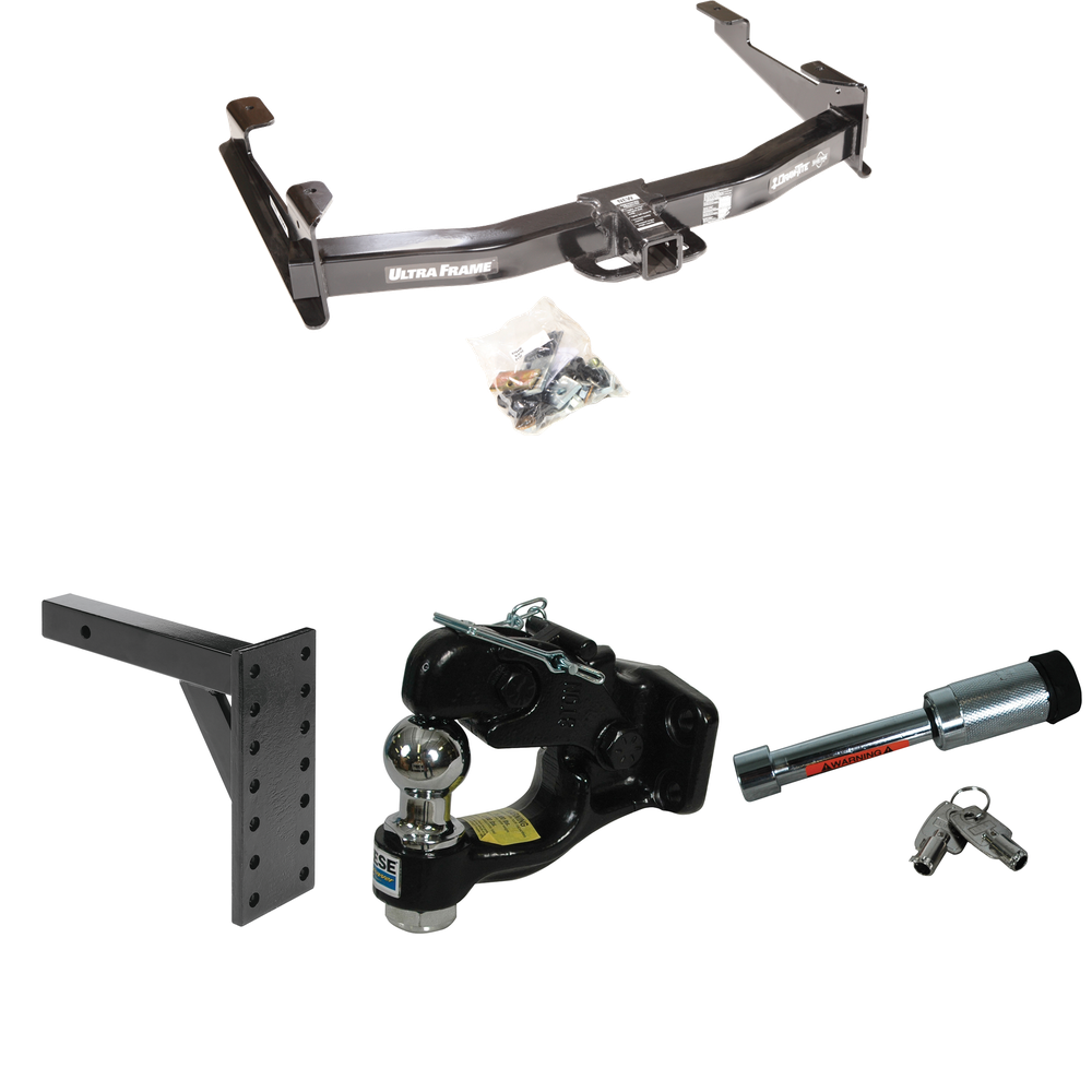 Fits 2007-2010 Chevrolet Silverado 3500 HD Trailer Hitch Tow PKG w/ 7 Hole Pintle Hook Mounting Plate + Pintle Hook & 1-7/8" Ball Combination + Hitch Lock By Draw-Tite