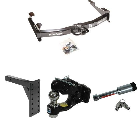 Fits 2007-2010 Chevrolet Silverado 3500 HD Trailer Hitch Tow PKG w/ 7 Hole Pintle Hook Mounting Plate + Pintle Hook & 1-7/8" Ball Combination + Hitch Lock By Draw-Tite