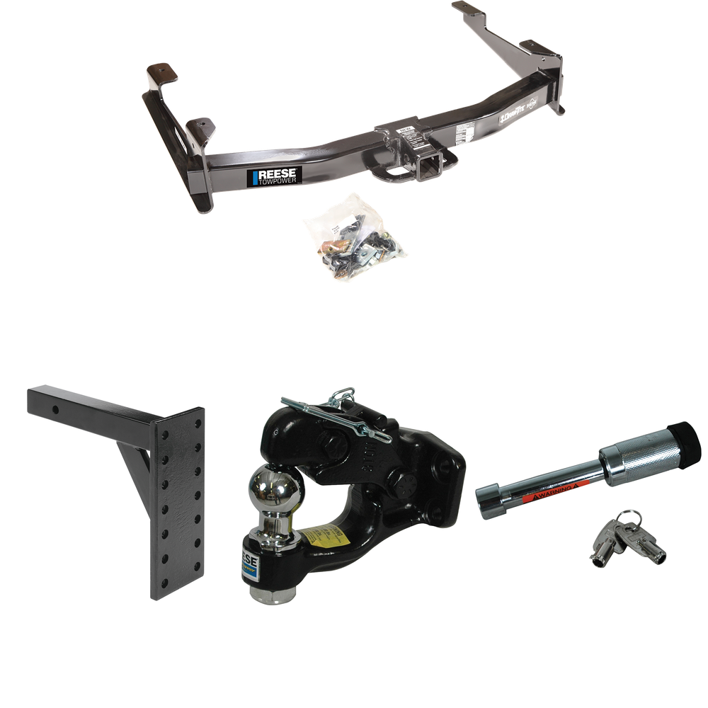 Fits 2003-2007 Chevrolet Silverado 3500 Trailer Hitch Tow PKG w/ 7 Hole Pintle Hook Mounting Plate + Pintle Hook & 1-7/8" Ball Combination + Hitch Lock (For (Classic) Models) By Reese Towpower