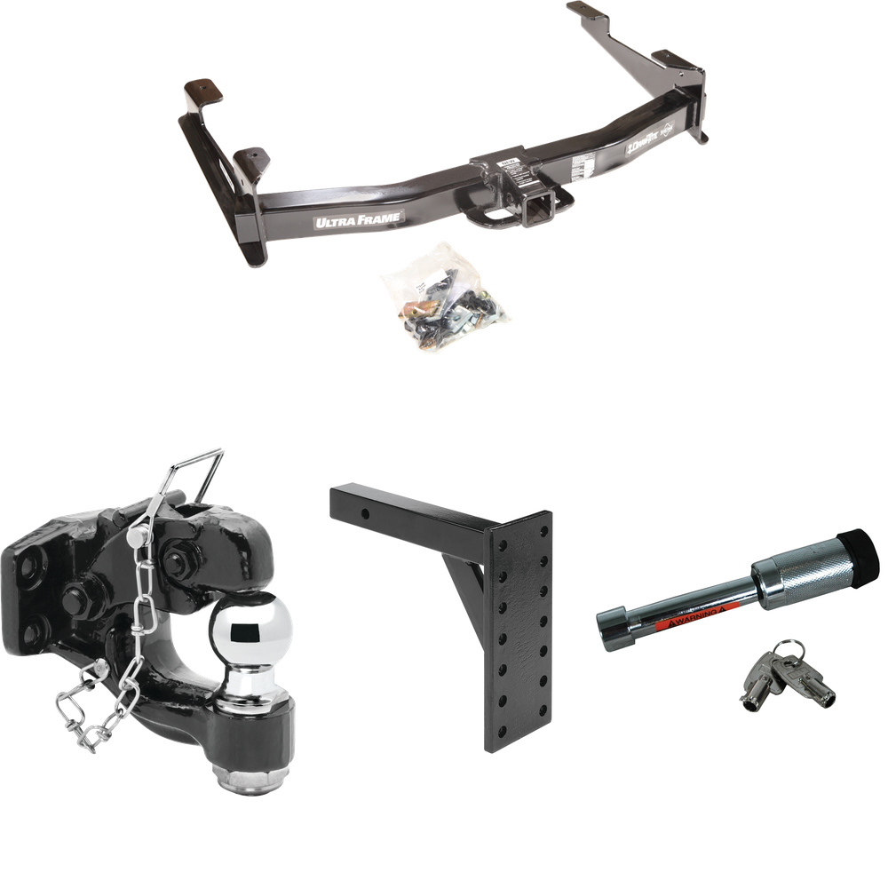 Fits 2003-2007 Chevrolet Silverado 2500 HD Trailer Hitch Tow PKG w/ 7 Hole Pintle Hook Mounting Plate + Pintle Hook & 2" Ball Combination + Hitch Lock (For (Classic) Models) By Draw-Tite