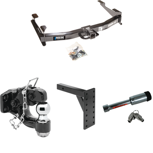 Fits 2001-2002 Chevrolet Silverado 3500 Trailer Hitch Tow PKG w/ 7 Hole Pintle Hook Mounting Plate + Pintle Hook & 2" Ball Combination + Hitch Lock By Reese Towpower