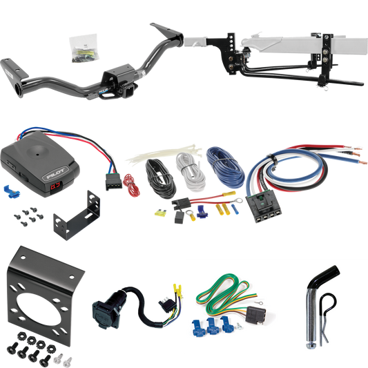 Fits 2015-2022 GMC Canyon Trailer Hitch Tow PKG w/ 8K Round Bar Weight Distribution Hitch w/ 2-5/16" Ball + Pin/Clip + Pro Series Pilot Brake Control + Generic BC Wiring Adapter + 7-Way RV Wiring By Reese Towpower