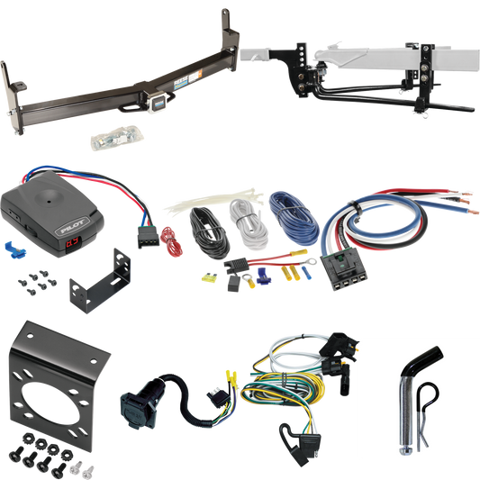 Fits 2001-2003 Ford Explorer Sport Trailer Hitch Tow PKG w/ 6K Round Bar Weight Distribution Hitch w/ 2-5/16" Ball + Pin/Clip + Pro Series Pilot Brake Control + Generic BC Wiring Adapter + 7-Way RV Wiring By Reese Towpower