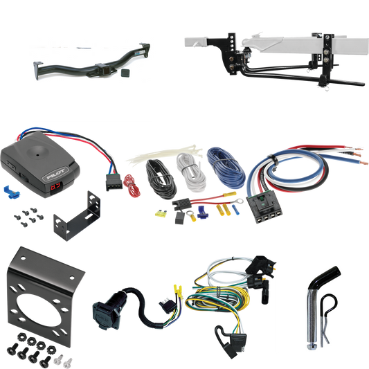 Fits 2001-2003 Ford Explorer Sport Trailer Hitch Tow PKG w/ 6K Round Bar Weight Distribution Hitch w/ 2-5/16" Ball + Pin/Clip + Pro Series Pilot Brake Control + Generic BC Wiring Adapter + 7-Way RV Wiring By Reese Towpower