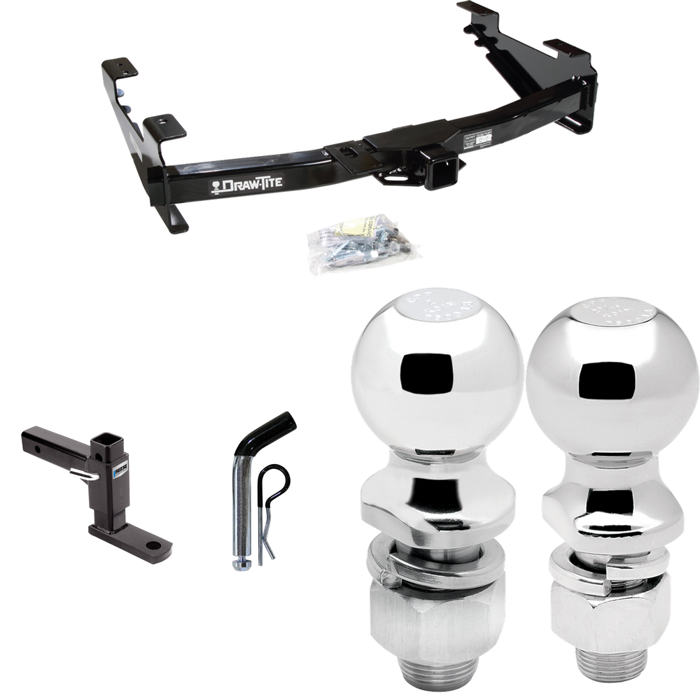 Fits 2001-2002 GMC Sierra 2500 HD Trailer Hitch Tow PKG w/ Adjustable Drop Rise Ball Mount + Pin/Clip + 2" Ball + 2-5/16" Ball By Draw-Tite