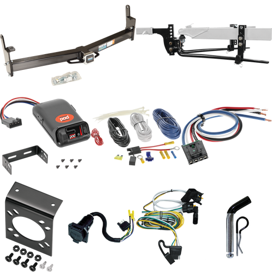 Fits 2001-2003 Ford Explorer Sport Trailer Hitch Tow PKG w/ 6K Round Bar Weight Distribution Hitch w/ 2-5/16" Ball + Pin/Clip + Pro Series POD Brake Control + Generic BC Wiring Adapter + 7-Way RV Wiring By Reese Towpower