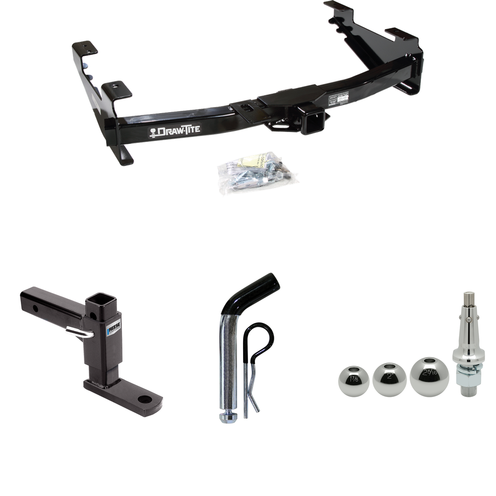 Fits 2001-2002 Chevrolet Silverado 2500 HD Trailer Hitch Tow PKG w/ Adjustable Drop Rise Ball Mount + Pin/Clip + Inerchangeable 1-7/8" & 2" & 2-5/16" Balls By Draw-Tite