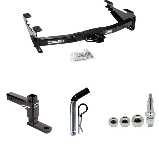 Fits 2001-2002 Chevrolet Silverado 2500 HD Trailer Hitch Tow PKG w/ Adjustable Drop Rise Ball Mount + Pin/Clip + Inerchangeable 1-7/8" & 2" & 2-5/16" Balls By Draw-Tite