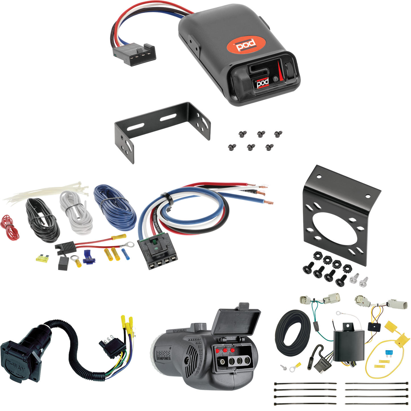 Se adapta al cableado de 7 vías Lincoln MKX RV 2016-2018 + control de freno POD serie Pro + adaptador de cableado BC genérico + probador 2 en 1 y adaptador de 7 a 4 vías de Tekonsha