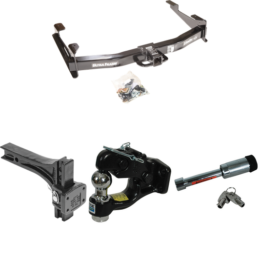 Fits 2001-2002 GMC Sierra 2500 HD Trailer Hitch Tow PKG w/ Adjustable Pintle Hook Mounting Plate + Pintle Hook & 1-7/8" Ball Combination + Hitch Lock By Draw-Tite