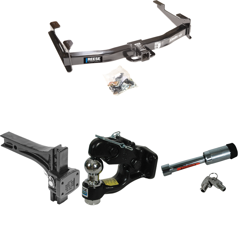 Fits 2007-2010 Chevrolet Silverado 2500 HD Trailer Hitch Tow PKG w/ Adjustable Pintle Hook Mounting Plate + Pintle Hook & 1-7/8" Ball Combination + Hitch Lock By Reese Towpower