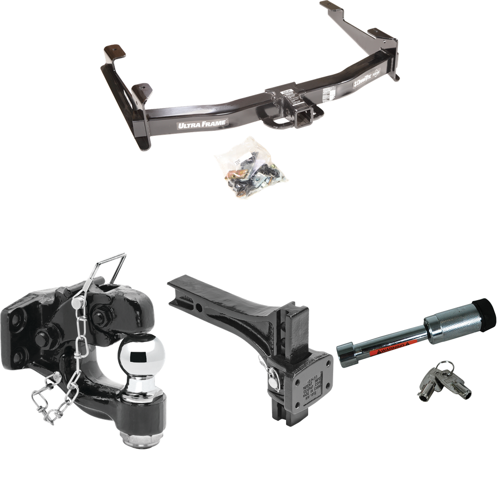 Fits 2003-2007 Chevrolet Silverado 2500 HD Trailer Hitch Tow PKG w/ Adjustable Pintle Hook Mounting Plate + Pintle Hook & 2" Ball Combination + Hitch Lock (For (Classic) Models) By Draw-Tite