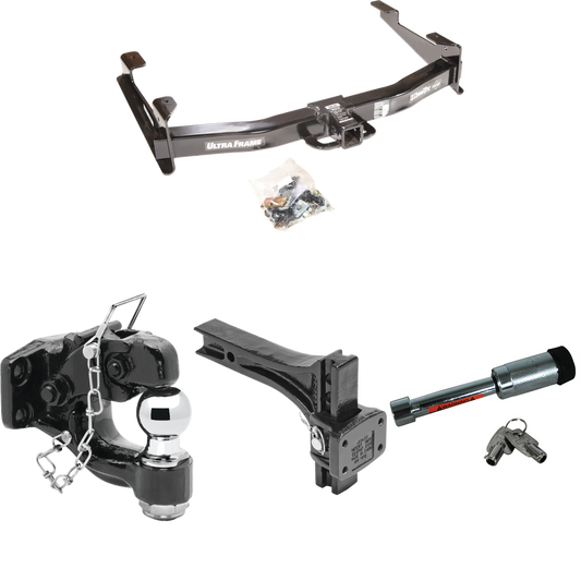 Fits 2003-2007 Chevrolet Silverado 2500 HD Trailer Hitch Tow PKG w/ Adjustable Pintle Hook Mounting Plate + Pintle Hook & 2" Ball Combination + Hitch Lock (For (Classic) Models) By Draw-Tite