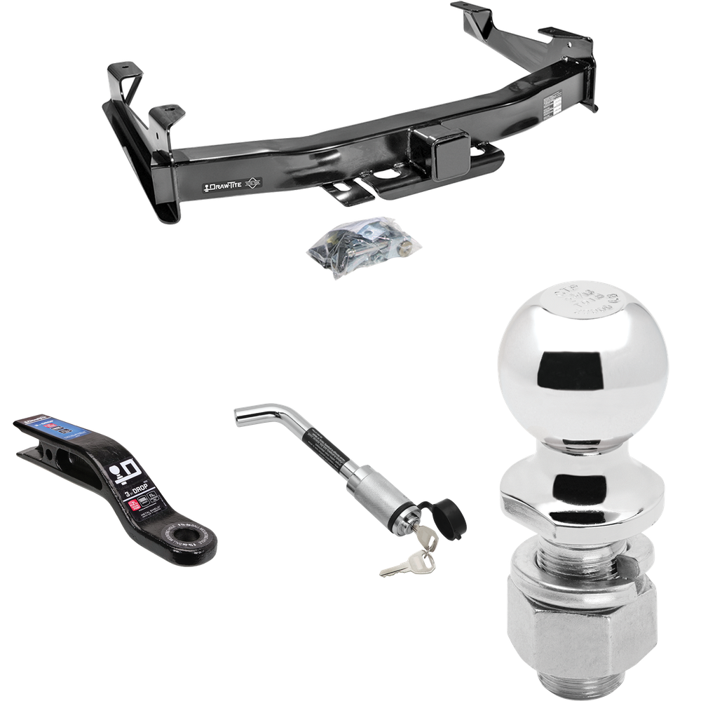 Fits 2001-2002 Chevrolet Silverado 3500 Trailer Hitch Tow PKG w/ Ball Mount w/ 3" Drop + Hitch Lock + 2-5/16" Ball By Draw-Tite