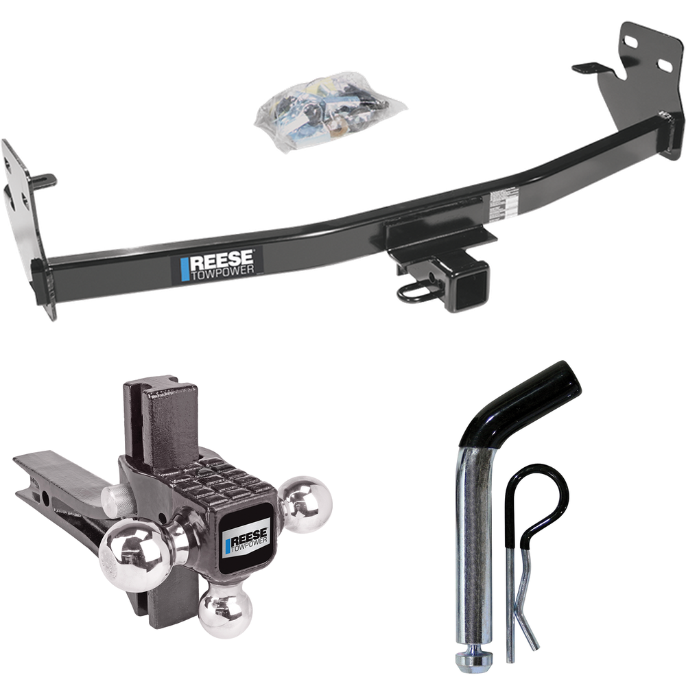 Fits 2004-2012 Chevrolet Colorado Trailer Hitch Tow PKG w/ Adjustable Drop Rise Triple Ball Ball Mount 1-7/8" & 2" & 2-5/16" Trailer Balls + Pin/Clip By Reese Towpower