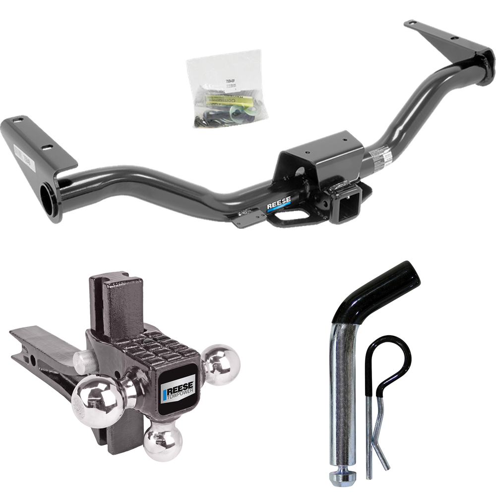 Fits 2015-2022 GMC Canyon Trailer Hitch Tow PKG w/ Adjustable Drop Rise Triple Ball Ball Mount 1-7/8" & 2" & 2-5/16" Trailer Balls + Pin/Clip By Reese Towpower