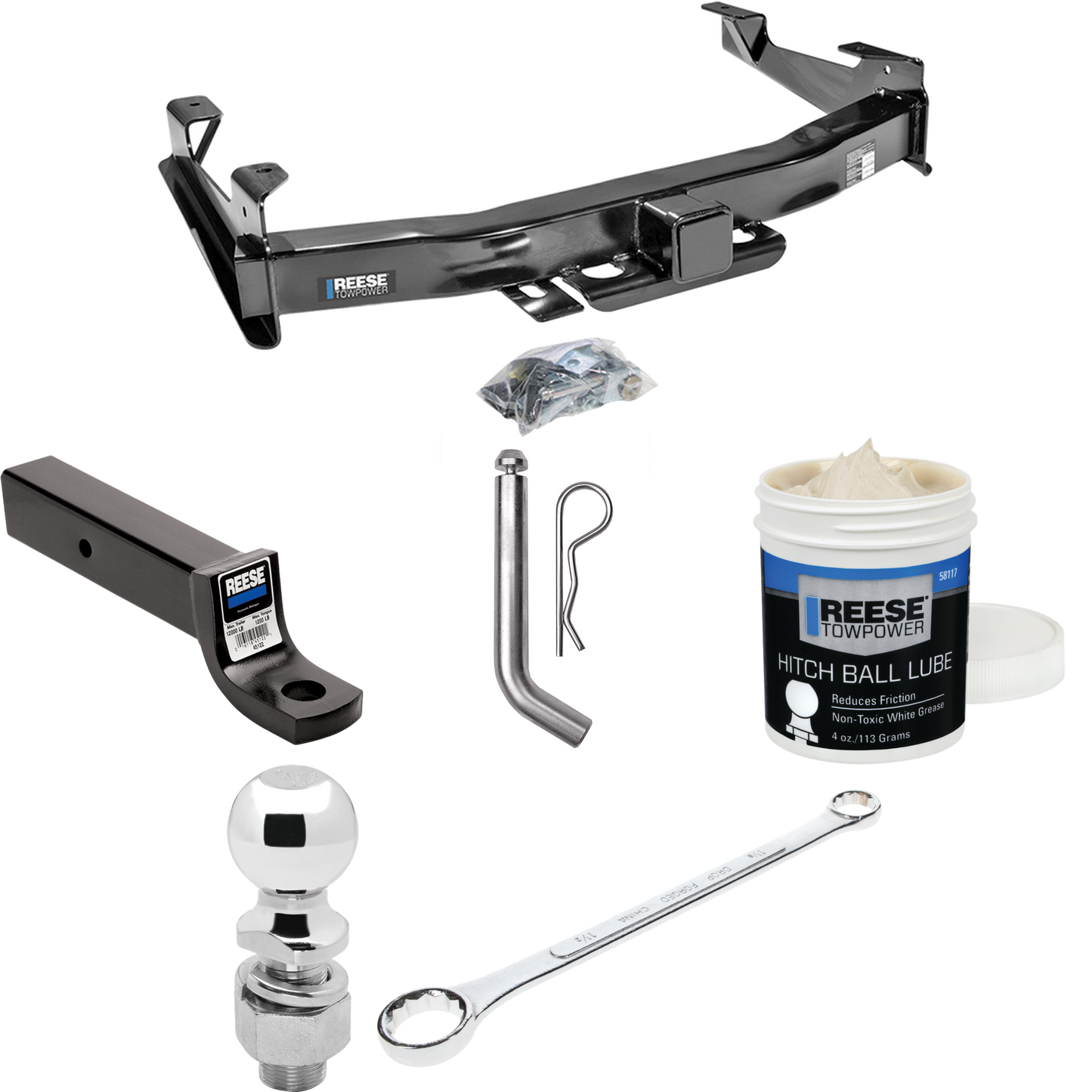 Fits 2001-2002 Chevrolet Silverado 2500 HD Trailer Hitch Tow PKG w/ Ball Mount w/ 3" Drop + Pin/Clip + 2-5/16" Ball + Ball Wrench + Ball Lube By Reese Towpower