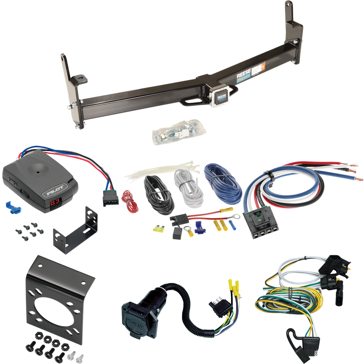 Fits 2001-2003 Ford Explorer Sport Trailer Hitch Tow PKG w/ Pro Series Pilot Brake Control + Generic BC Wiring Adapter + 7-Way RV Wiring By Reese Towpower