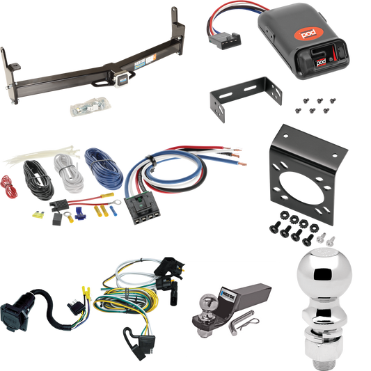 Fits 2001-2003 Ford Explorer Sport Trailer Hitch Tow PKG w/ Pro Series POD Brake Control + Generic BC Wiring Adapter + 7-Way RV Wiring + 2" & 2-5/16" Ball & Drop Mount By Reese Towpower