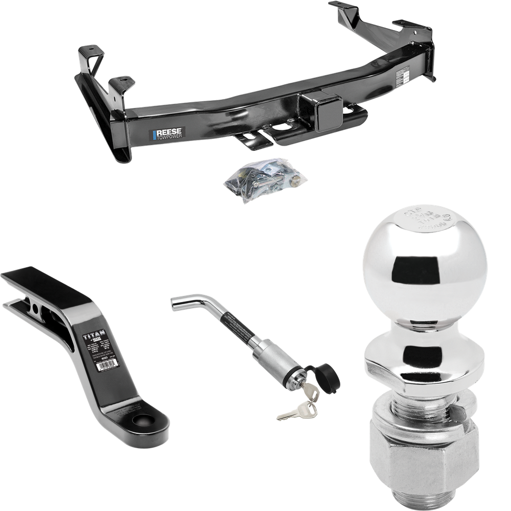 Fits 2007-2010 GMC Sierra 2500 HD Trailer Hitch Tow PKG w/ Ball Mount w/ 5" Drop + Hitch Lock + 2-5/16" Ball By Reese Towpower