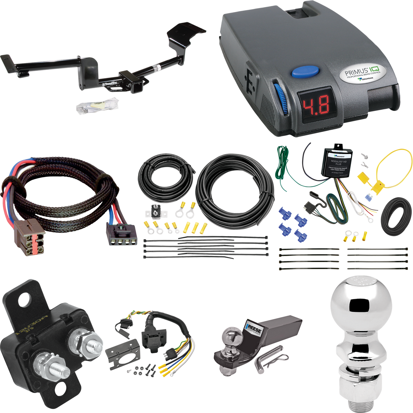 Se adapta al paquete de enganche de remolque Lincoln MKT 2010-2011 con control de freno Tekonsha Primus IQ + adaptador BC Plug &amp; Play + cableado RV de 7 vías + soporte de bola y caída de 2" y 2-5/16" de Draw-Tite