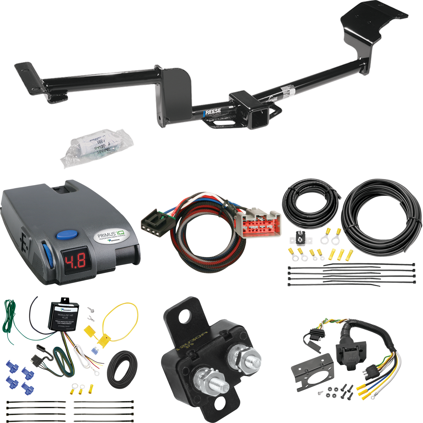 Se adapta al paquete de enganche de remolque Lincoln MKT 2012-2014 con control de freno Tekonsha Primus IQ + adaptador BC Plug &amp; Play + cableado RV de 7 vías de Reese Towpower