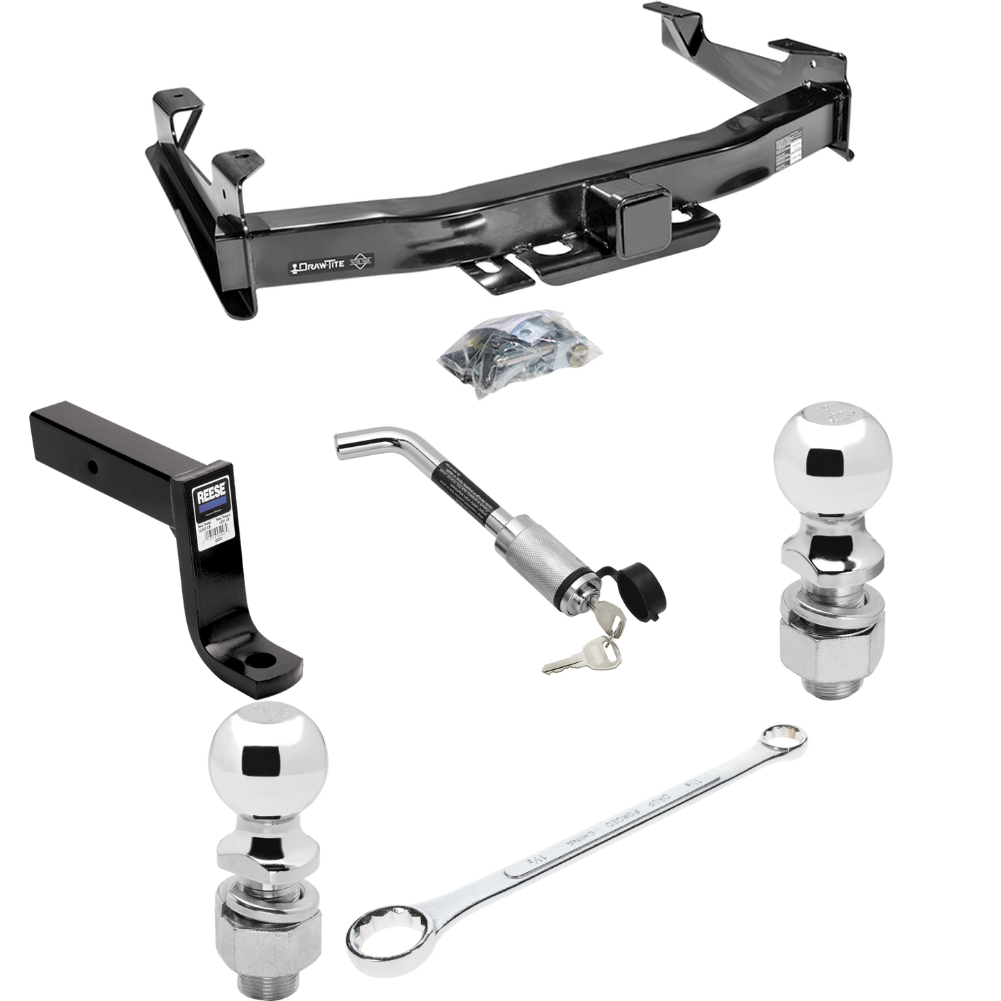 Fits 2003-2007 Chevrolet Silverado 2500 HD Trailer Hitch Tow PKG w/ Ball Mount w/ 7-3/4" Drop + Hitch Lock + 2" Ball + 2-5/16" Ball + Ball Wrench + Ball Lube (For (Classic) Models) By Draw-Tite