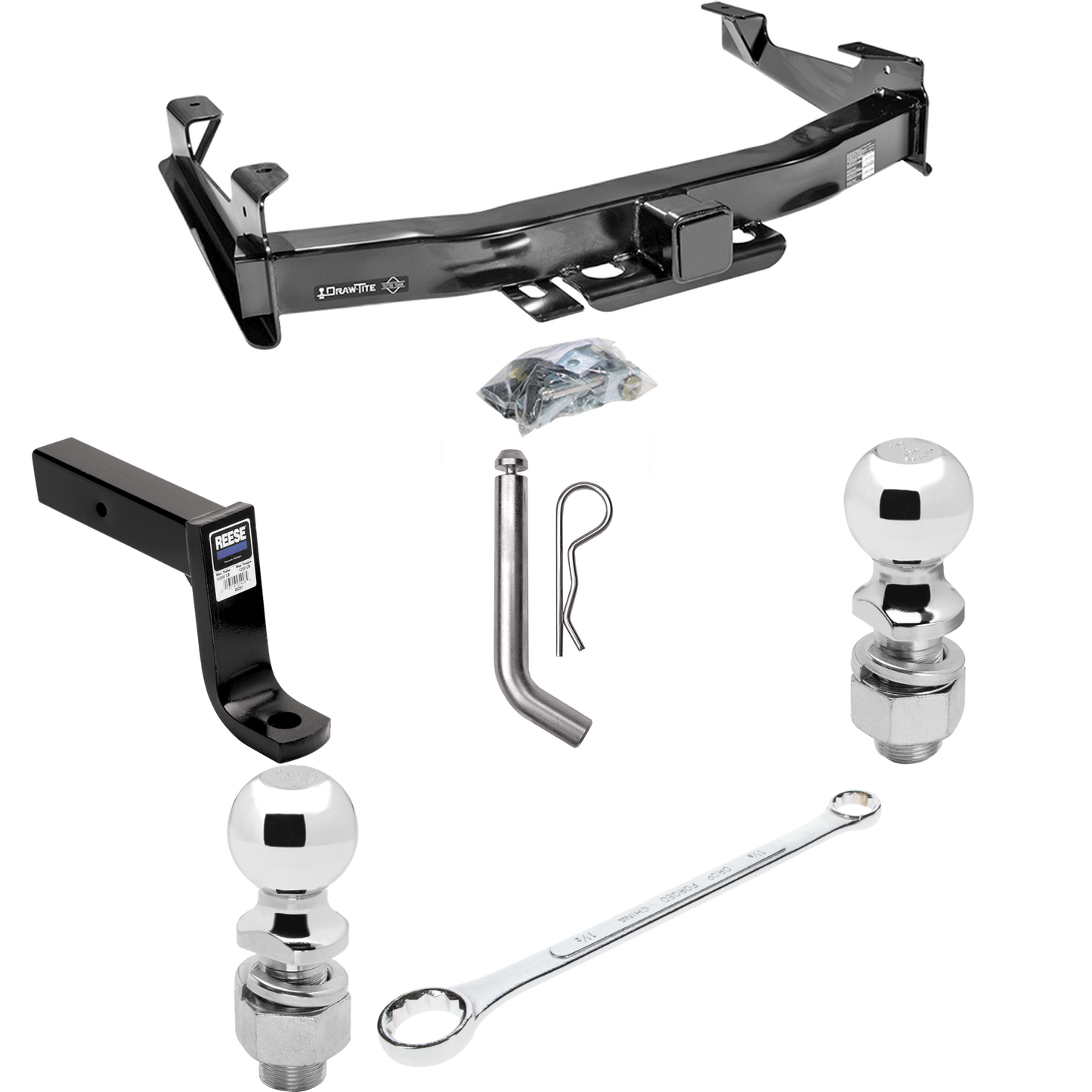 Fits 2001-2002 GMC Sierra 2500 HD Trailer Hitch Tow PKG w/ Ball Mount w/ 7-3/4" Drop + Pin/Clip + 2" Ball + 2-5/16" Ball + Ball Wrench + Ball Lube By Draw-Tite