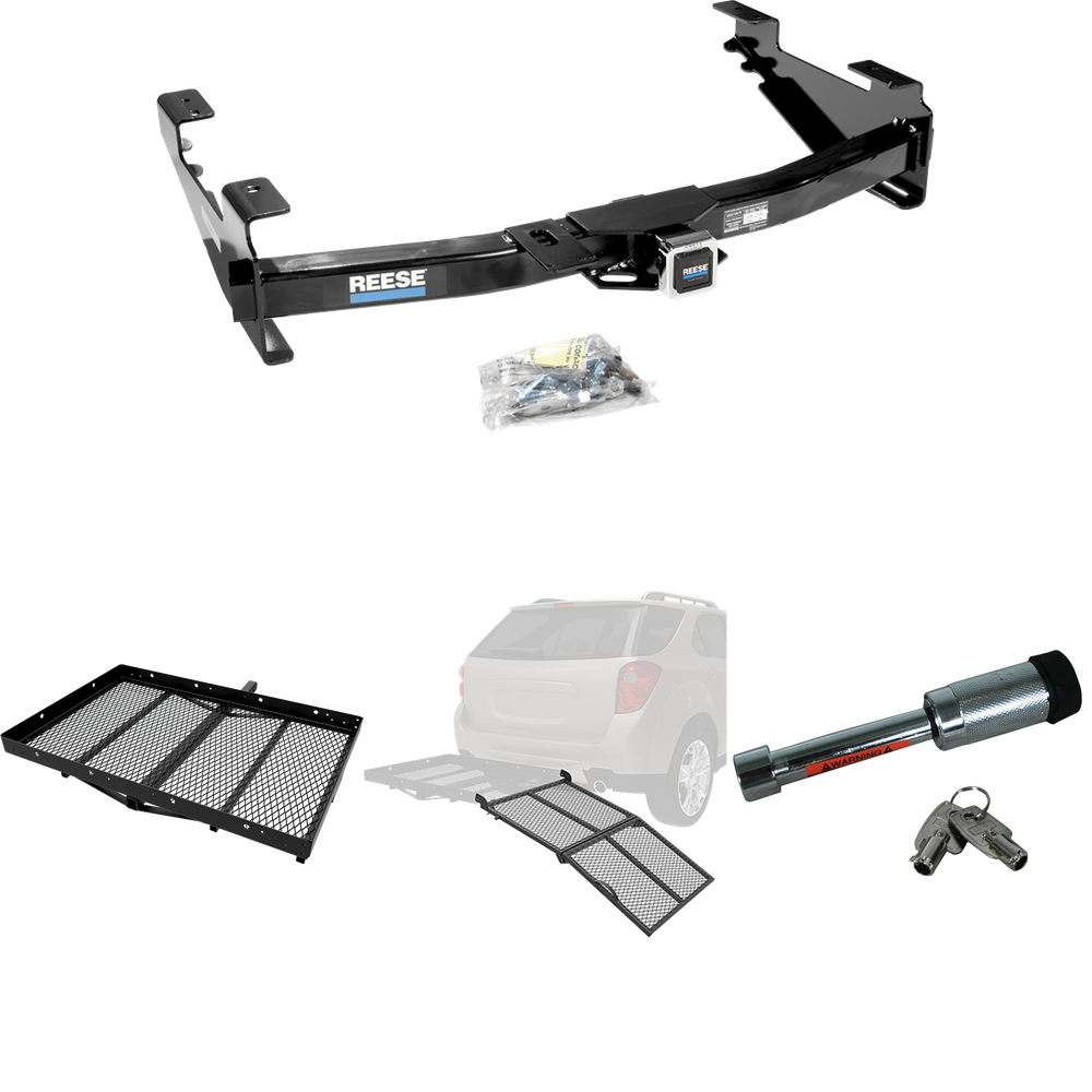 Fits 2003-2007 Chevrolet Silverado 3500 Trailer Hitch Tow PKG w/ Cargo Carrier + Bi-Fold Ramp + Hitch Lock (For (Classic) Models) By Reese Towpower