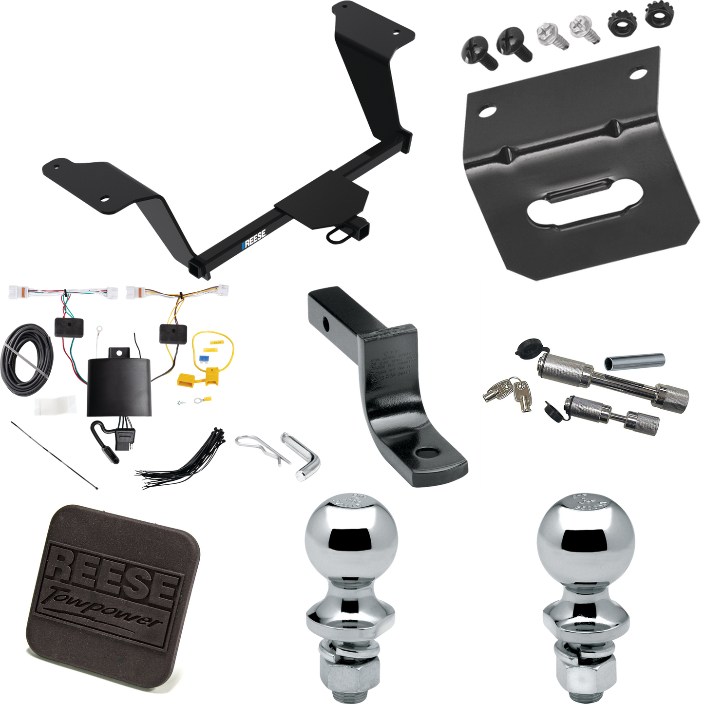 Fits 2021-2023 KIA K5 Trailer Hitch Tow PKG w/ 4-Flat Wiring Harness + Draw-Bar + 1-7/8" + 2" Ball + Wiring Bracket + Hitch Cover + Dual Hitch & Coupler Locks By Reese Towpower