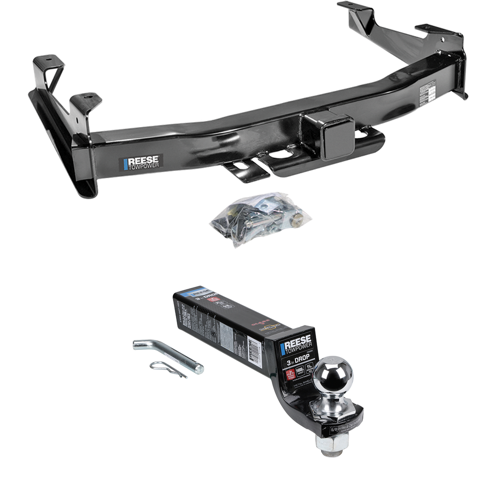 Fits 2001-2002 GMC Sierra 2500 HD Trailer Hitch Tow PKG w/ Interlock Ball Mount Starter Kit 3" Drop w/ 2" Ball By Reese Towpower