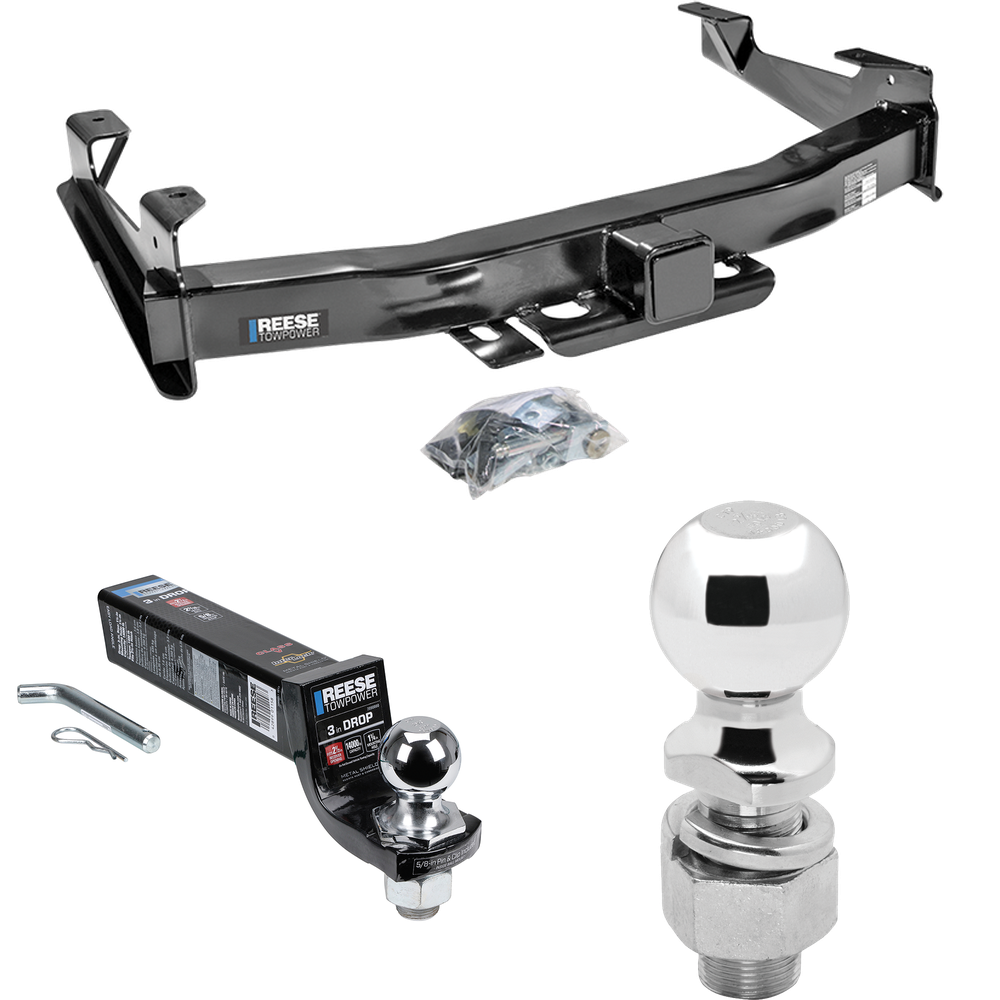 Fits 2003-2006 Chevrolet Silverado 3500 Trailer Hitch Tow PKG w/ Interlock Ball Mount Starter Kit 3" Drop w/ 2" Ball + 2-5/16" Ball (For (Classic) Models) By Reese Towpower