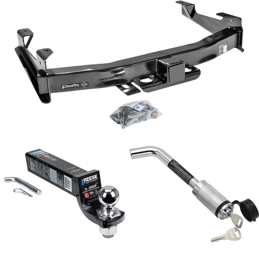 Fits 2003-2006 Chevrolet Silverado 3500 Trailer Hitch Tow PKG w/ Interlock Ball Mount Starter Kit 3" Drop w/ 2" Ball + Hitch Lock (For (Classic) Models) By Draw-Tite