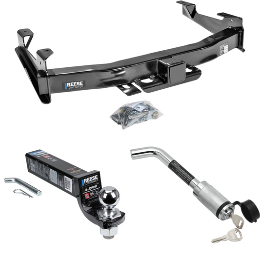 Fits 2001-2002 Chevrolet Silverado 2500 HD Trailer Hitch Tow PKG w/ Interlock Ball Mount Starter Kit 3" Drop w/ 2" Ball + Hitch Lock By Reese Towpower