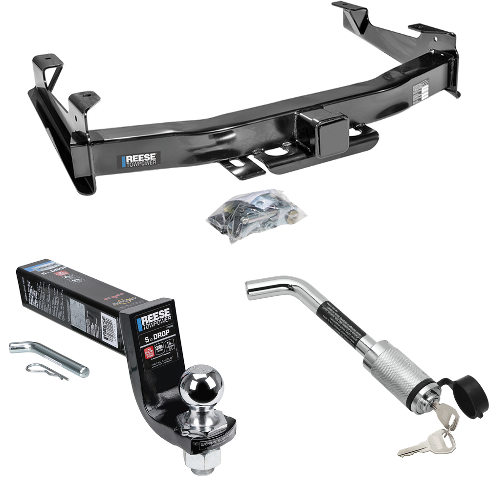 Fits 2003-2006 Chevrolet Silverado 3500 Trailer Hitch Tow PKG w/ Interlock Ball Mount Starter Kit 5" Drop w/ 2" Ball + Hitch Lock (For (Classic) Models) By Reese Towpower