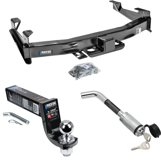 Fits 2003-2006 Chevrolet Silverado 3500 Trailer Hitch Tow PKG w/ Interlock Ball Mount Starter Kit 5" Drop w/ 2" Ball + Hitch Lock (For (Classic) Models) By Reese Towpower