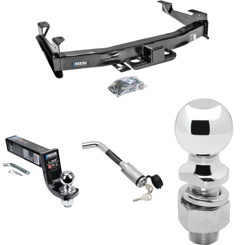 Fits 2007-2010 Chevrolet Silverado 3500 HD Trailer Hitch Tow PKG w/ Interlock Ball Mount Starter Kit 5" Drop w/ 2" Ball + Hitch Lock + 2-5/16" Ball + Hitch Lock By Reese Towpower