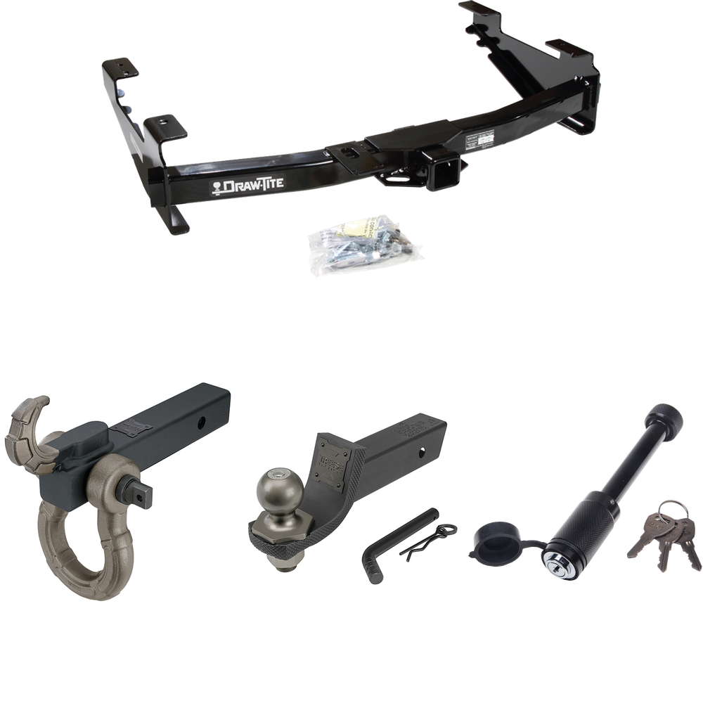 Fits 2001-2002 Chevrolet Silverado 3500 Trailer Hitch Tow PKG + Interlock Tactical Starter Kit w/ 2" Drop & 2" Ball + Tactical Hook & Shackle Mount + Tactical Dogbone Lock By Draw-Tite