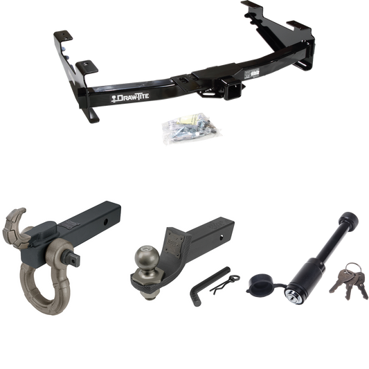 Fits 2001-2002 Chevrolet Silverado 3500 Trailer Hitch Tow PKG + Interlock Tactical Starter Kit w/ 2" Drop & 2" Ball + Tactical Hook & Shackle Mount + Tactical Dogbone Lock By Draw-Tite