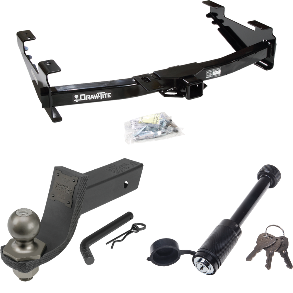 Fits 2001-2002 GMC Sierra 2500 HD Trailer Hitch Tow PKG + Interlock Tactical Starter Kit w/ 3-1/4" Drop & 2" Ball + Tactical Dogbone Lock By Draw-Tite