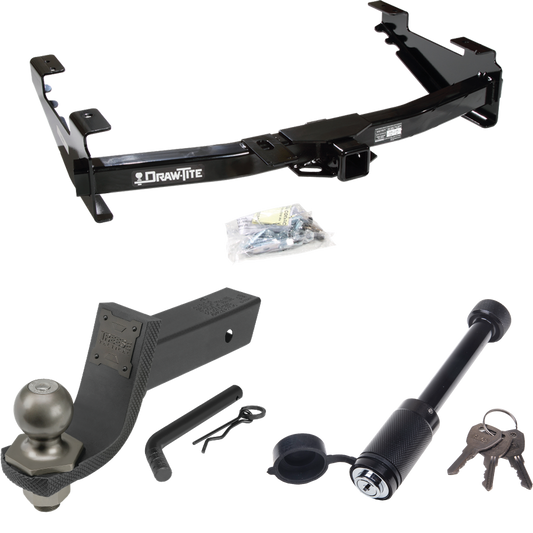 Fits 2001-2002 GMC Sierra 2500 HD Trailer Hitch Tow PKG + Interlock Tactical Starter Kit w/ 3-1/4" Drop & 2" Ball + Tactical Dogbone Lock By Draw-Tite