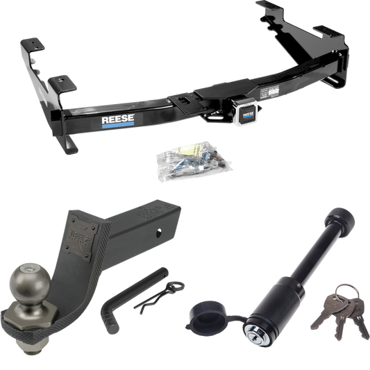 Fits 2001-2002 GMC Sierra 2500 HD Trailer Hitch Tow PKG + Interlock Tactical Starter Kit w/ 3-1/4" Drop & 2" Ball + Tactical Dogbone Lock By Reese Towpower