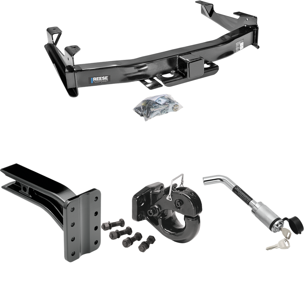 Fits 2003-2007 GMC Sierra 2500 HD Trailer Hitch Tow PKG w/ Pintle Hook Mounting Plate + 20K Pintle Hook + Hitch Lock (For (Classic) Models) By Reese Towpower