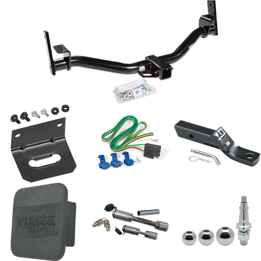 Fits 2001-2001 Ford Explorer Sport Trac Trailer Hitch Tow PKG w/ 4-Flat Wiring + Ball Mount w/ 2" Drop + Interchangeable Ball 1-7/8" & 2" & 2-5/16" + Wiring Bracket + Dual Hitch & Coupler Locks + Hitch Cover By Reese Towpower