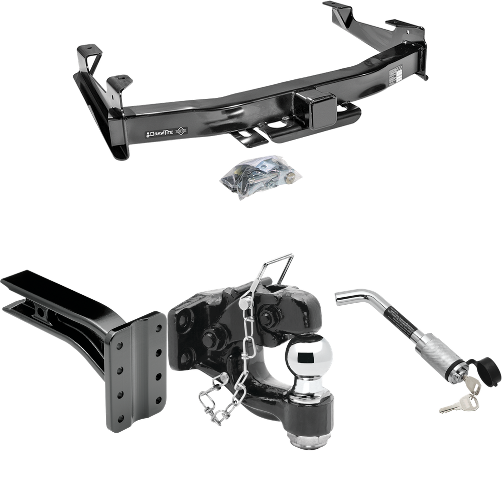 Fits 2003-2007 GMC Sierra 2500 HD Trailer Hitch Tow PKG w/ Pintle Hook Mounting Plate + Pintle Hook & 2" Ball Combination + Hitch Lock (For (Classic) Models) By Draw-Tite