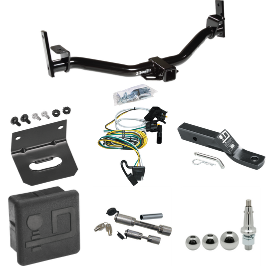 Fits 2002-2003 Ford Explorer Sport Trac Trailer Hitch Tow PKG w/ 4-Flat Wiring + Ball Mount w/ 2" Drop + Interchangeable Ball 1-7/8" & 2" & 2-5/16" + Wiring Bracket + Dual Hitch & Coupler Locks + Hitch Cover By Draw-Tite