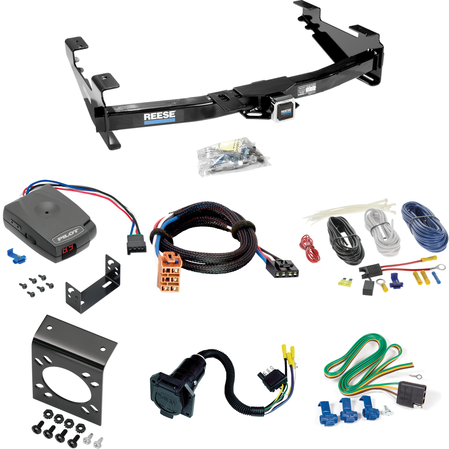 Fits 2003-2007 GMC Sierra 3500 Trailer Hitch Tow PKG w/ Pro Series Pilot Brake Control + Plug & Play BC Adapter + 7-Way RV Wiring (For (Classic) Models) By Reese Towpower