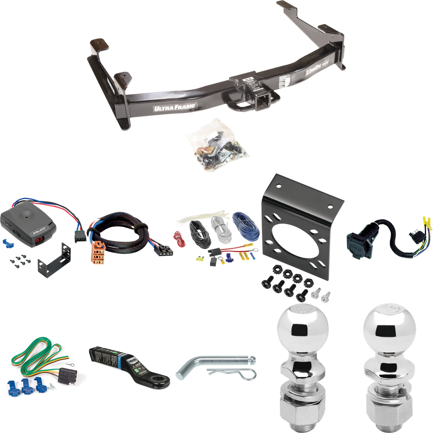 Fits 2003-2007 Chevrolet Silverado 3500 Trailer Hitch Tow PKG w/ Pro Series Pilot Brake Control + Plug & Play BC Adapter + 7-Way RV Wiring + 2" & 2-5/16" Ball & Drop Mount (For (Classic) Models) By Draw-Tite